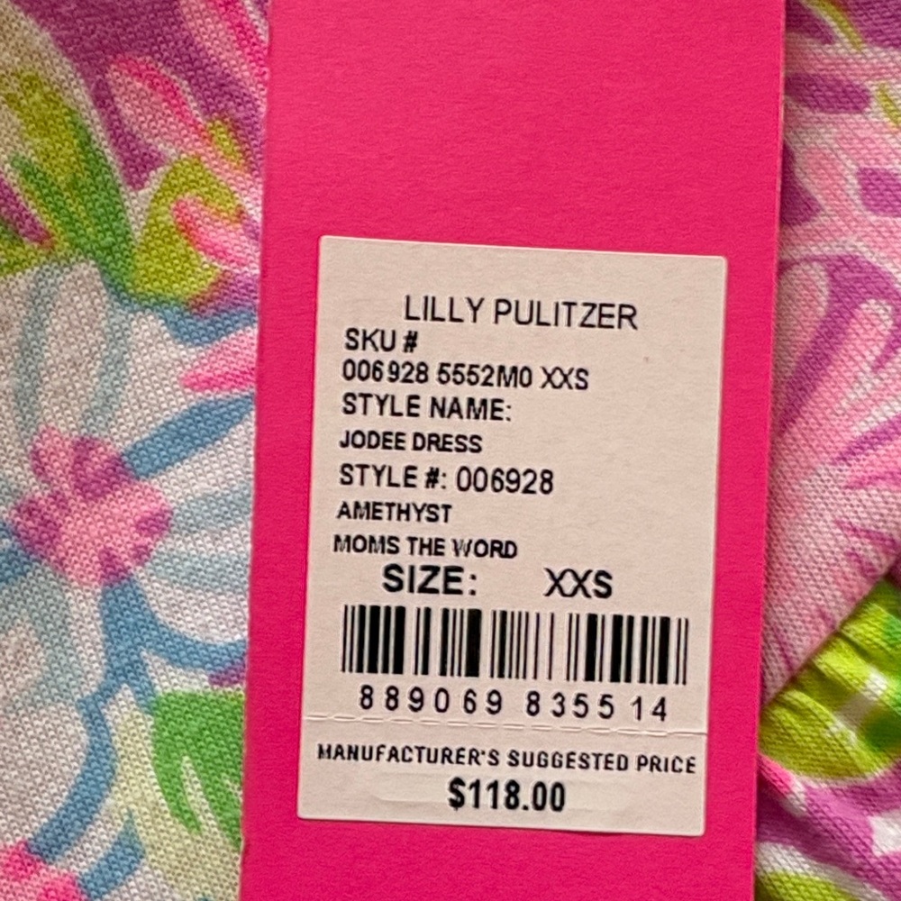 Lilly Pulitzer Amethyst Moms the Word Jodee Pink and Green Floral Dress - Picture 2 of 7